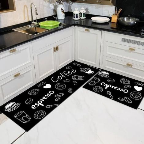 Lot de 2 tapis de cuisine en cuir PVC, antidérapants avec bandes imperméables – 40 x 60 cm et 40 x 120 cm (1/4)