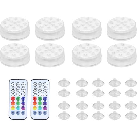 Lot 8 Lampes LED Submersibles IP68 16 Couleurs RGB Télécommande Piscine Bassin Fontaine Décoration