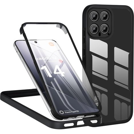 Coque pour Xiaomi 14, Antichoc Housse avec Protecteur D'écran Intégré, Étui de Téléphone 360 Protection Complet Double Face Transparent Bumper Intégrale Case - Noir (1/5)