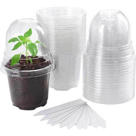 30 Pièces Pots de Pépinière Transparents avec Dôme D'Humidité, 10CM Pot de Fleurs en Plastique Pots de Démarrage de Semis avec Trous de Drainage pour Transplantation Semis Plantes Fleurs (1/5)