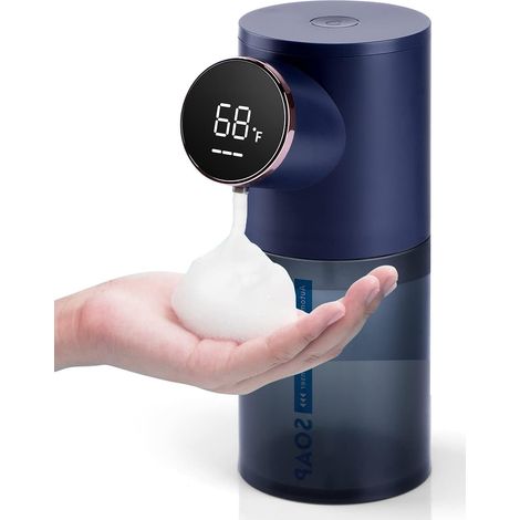 Automatischer, berührungsloser Seifenspender für die Küchenspüle, elektrischer Spülmittel-Schaumspender mit Temperaturanzeige, nachfüllbarer Seifenspender, Blau