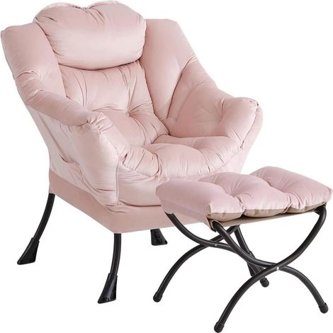 Loungesessel mit Ottomane, rosa Samt, verstellbar, mit Fußstütze und Seitentasche (1/5)