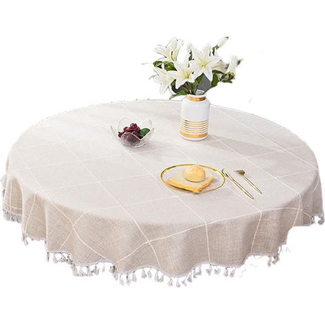 Tablecloth Ronde - 140 cm - Coton Lin - Décor Festif et Repas Familial - 1 Pièce (1/5)