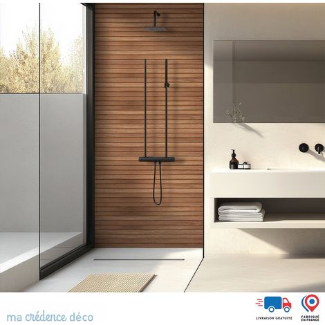 Panneau de douche : Tasseaux bois chêne 3 horizontales - Couleur Sépia - Alu composite - 120 - 245 (1/3)