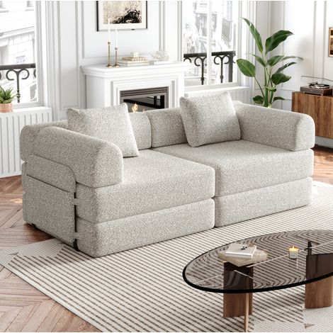 2-in-1 Chenille-Schlafsofa, 2-Sitzer mit Armlehnen-Stauraum, Khaki, OKMYHOME (1/5)