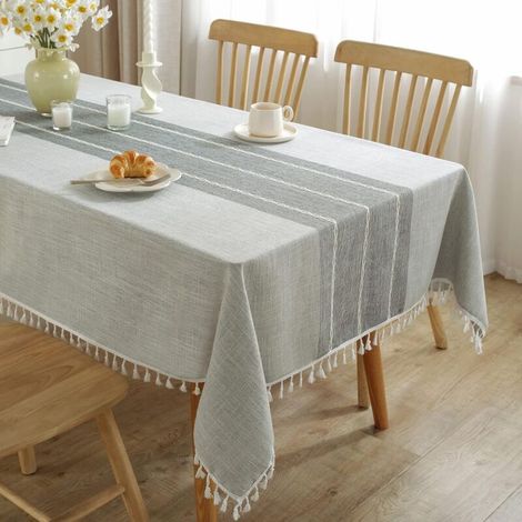 Nappe rectangulaire en lin et coton imperméable, infroissable, grise, 140 x 178 cm (1/5)