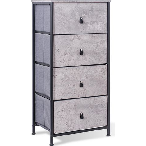 Apollonia - Kommode mit 4 Schubladen aus Stoff, Front und oberes Fach aus Zementlaminat und Melaminholz