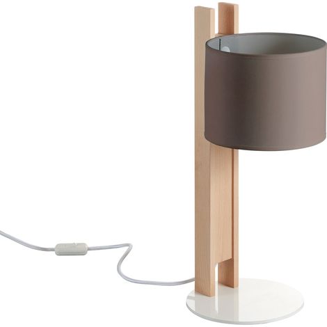 Sobremesa COMPACT E27-Ø45 40W Algodón de tierra Madera haya (1/4)