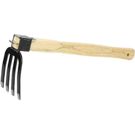 La houe à manche en bois combinée à un râteau à fourche est excellente pour ameublir et ameublir la terre. (1/5)