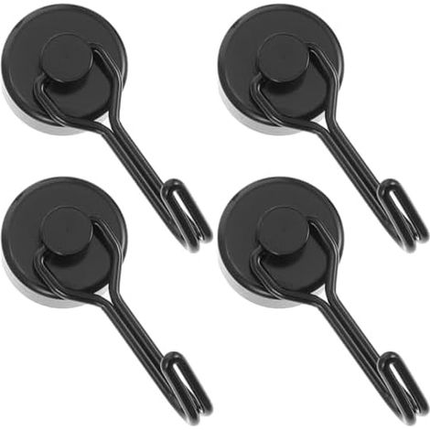 Lot de 4 Crochets Magnétiques Robustes en Alliage Noir, Haute Résistance à L'humidité et Antirouille, Suspendus Multifonctions Cuisine, Salle Bain Garage -