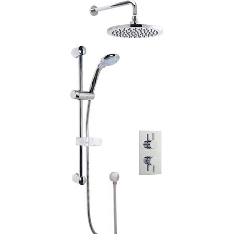 Concealed Round Twin Valve with Multi Function Slide Rail Kit, Arm & Head Shower Bundle - Chrome - Balterley