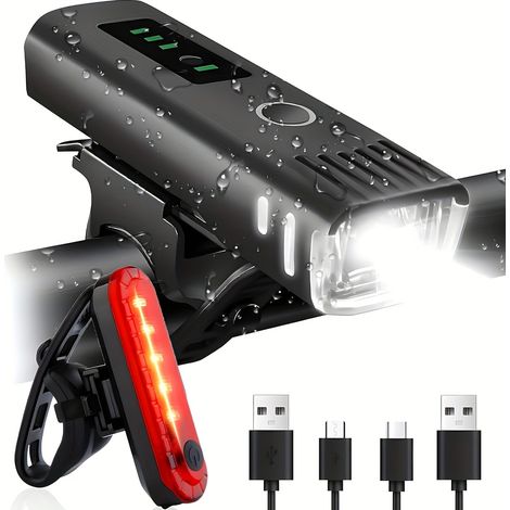 Ensemble de 2 éclairages de vélo rechargeables par USB – 4 modes d'éclairage, étanche, accessoires de cyclisme (1/5)