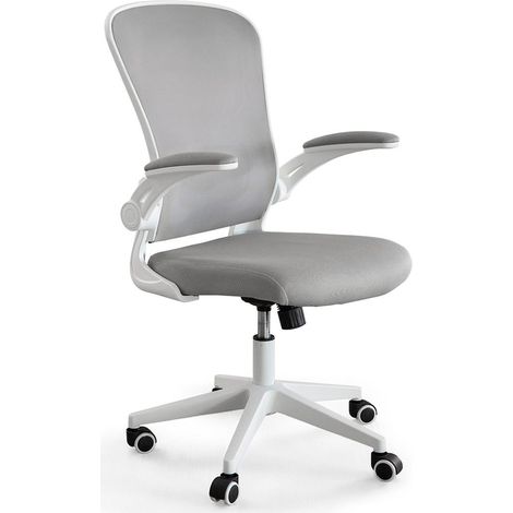 Home Heavenly® - Silla escritorio giratoria elevable CARLY, ergonómica con soporte lumbar y reposabrazos abatibles. 109x64x66 cm Color: Gris y blanco (1/5)
