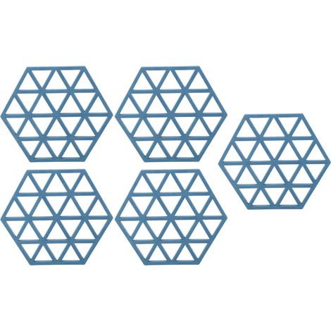 Lot de 5 sets de table hexagonaux en silicone, isolants thermiques pour assiettes, tasses et bols, bleus. (1/5)