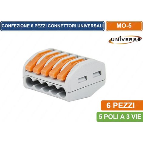 Morsetti terminali collegamento rapido 3 5 vie a 1 polo per cavi elettrici da 0.08 a 4.0 mm 32A connettore a leva 5 vie - (6pz) (1/2)