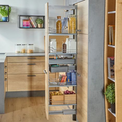 SOTECH Dispensa-X Apothekerauszug SILBERGRAU matt, Tragkraft 100 kg, Höhe von 1900-2300 mm, 5 Tablare für 300 mm Schrankbreite