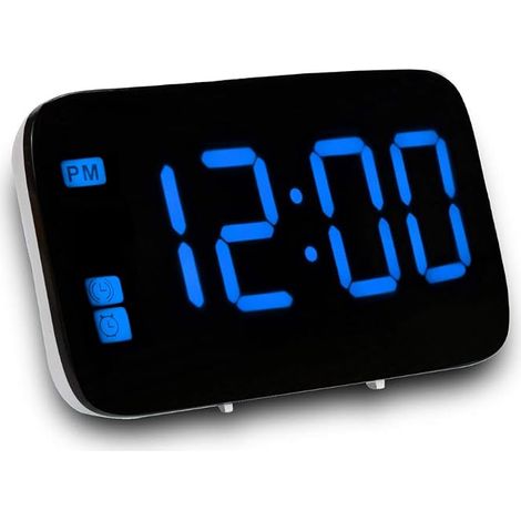 Reloj despertador digital LED, reloj de mesita de noche con función de repetición, control por voz, formato 12/24 horas, funciona con pilas o USB, ideal para dormitorio y oficina (azul). (1/5)