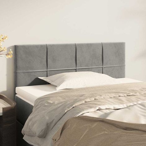Tête de lit en velours gris clair avec pieds en bois, hauteur réglable, 100 x 5 x 78/88 cm, 5.95kg - PANGIVO (1/5)