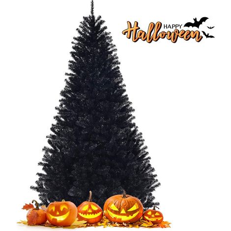 GOPLUS Sapin de Noel Artificiel Noir, 1036/1258 Branches en PVC Ignifuge, Base en Metal, Arbre de Noel pour Decoration de Noel dans Maison, Entreprise, Centre Commercial, Couleur Unique (230cm) (1/5)