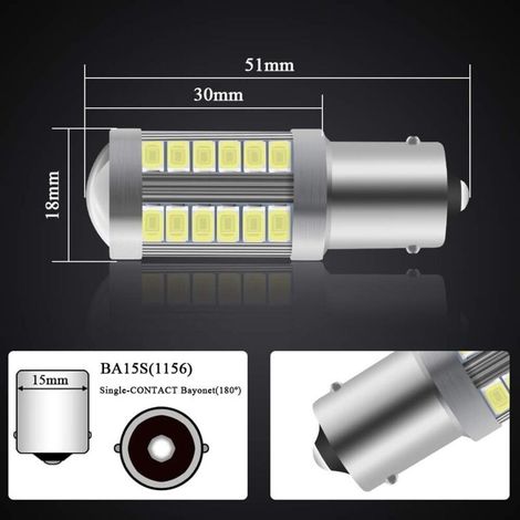 Blanc 1156 BA15S P21W 5630 33SMD Clignotants Ampoules LED 900LM Super Bright Feu de Recul Feu de Freinage Arrière Phares antibrouillard Position Feu arrière 12-30V 3.6W(4 pièces) (1/3)