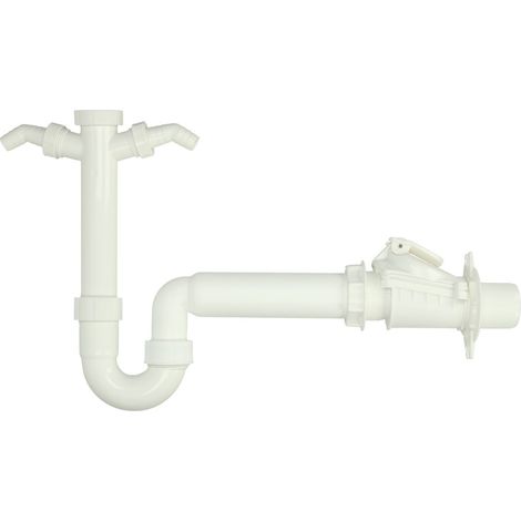 Siphon pour évier 1 1/2'' x 50 mm PP + clapet anti-retour, double raccord