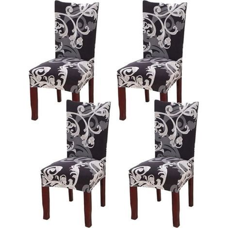 Housses de chaise de salle à manger Marron + blanc 4 pièces- (1/5)