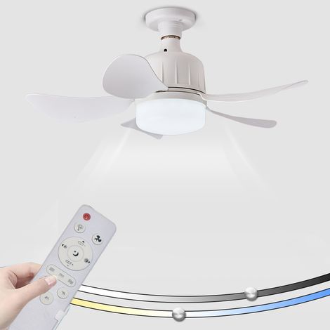 Ventilateur de plafond avec luminaire et télécommande — 3 teintes (3000–6000 K), douille E27 — Pour chambre, salon, cuisine, garage, salle à manger