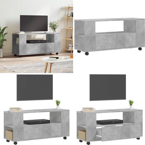 Meuble TV gris béton 102x34,5x43 cm bois d'ingénierie - Meuble Tv - Meuble Audiovisuel - Support Tv - Unité Tv - Meuble Salle Séjour - Home & Living