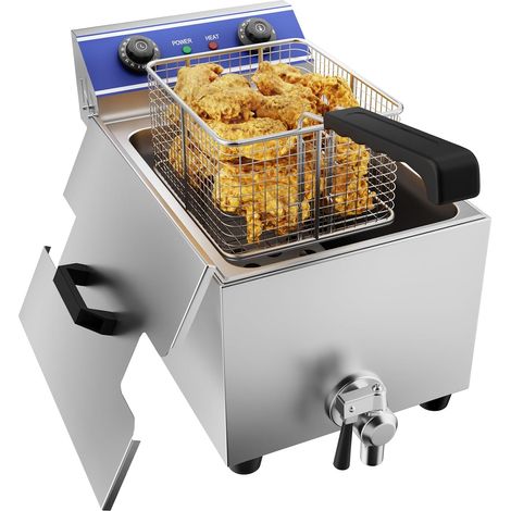 Friteuse electrique Commerciale en INOX 2500W 6L avec Robinet de Vidange,Minuterie de 60 minutes Friteuse (1/5)
