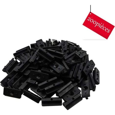 Clips de terrasse composites - Lot de 200 pièces, attaches cachées de 6 mm, fixations en plastique pour planches avec vis noires, fixations en T pour terrasse composite (1/4)