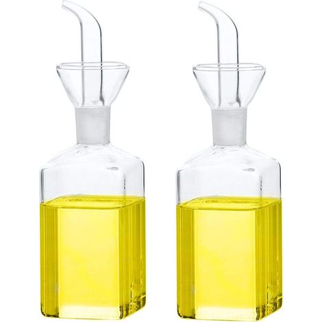 Lot de 2 bouteilles en verre pour huile d'olive, vinaigre, doseur avec bec verseur pour cuisine et barbecue (250 ml)