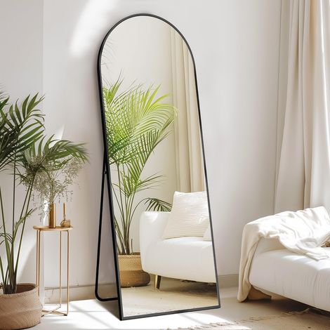 BIGZZIA 162 x 52 cm Miroir sur Toute la Longueur, Cadre en alliage d'aluminium Miroir sur Pied, Miroir sur Pied Lisse arqué, Grand Miroir Mural pour Chambre à Coucher, Salon, Noir (1/5)