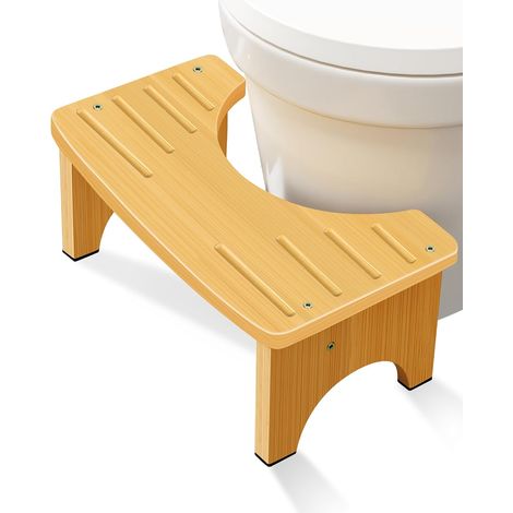 Tabouretz De Toilettez en Bambou,39 22 16.5CM Toilette Bois,Tabouret de Toilette Ergonomique avec Tapis Antidérapant (Couleur Primaire) (1/5)