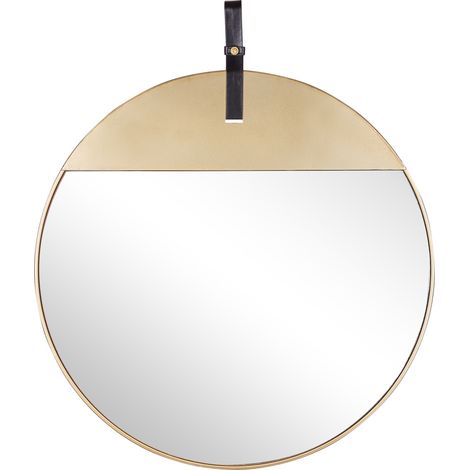 Espejo de pared metal dorado correa de cuero sintético redondo 60 cm pieza decorativa para colgar acento moderno glamour Gurs