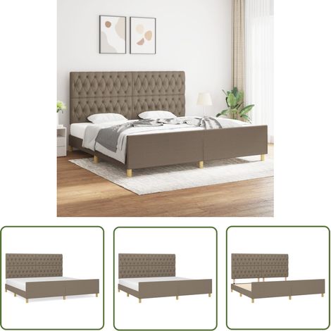 The Living Store Cadre de lit sans matelas et tête de lit taupe 200x200 cm tissu - Cadre De Lit - Lit Double - Tête De Lit Ajustable - Literie - Meubles De Chambre (1/5)