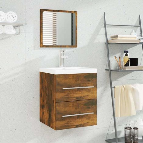 Meuble sous lavabo Meuble sous vasque - avec bassin intégré Chêne fumé Bois d'ingénierie BV947240 - BonneVie (1/5)