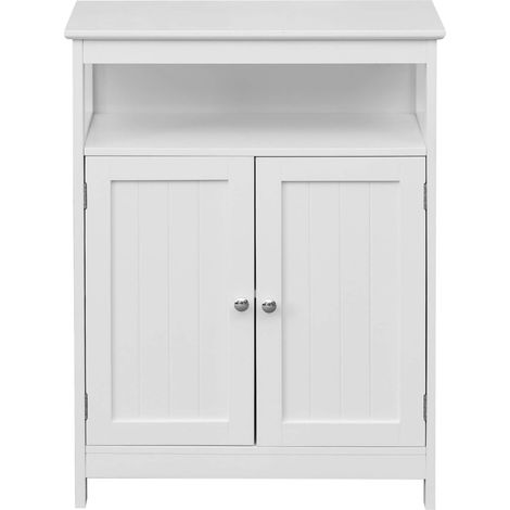 Rebecca Mobili Armoire de salle de bains avec 2 portes et étagère en bois blanc au design moderne (1/5)