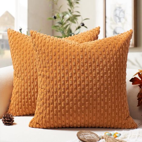 Funda de cojín de otoño de 40 x 40 cm, pana naranja, juego de 2, estilo bohemio, suave, para sofá, cojines decorativos, decoración de otoño para salón, hogar y jardín. (1/4)