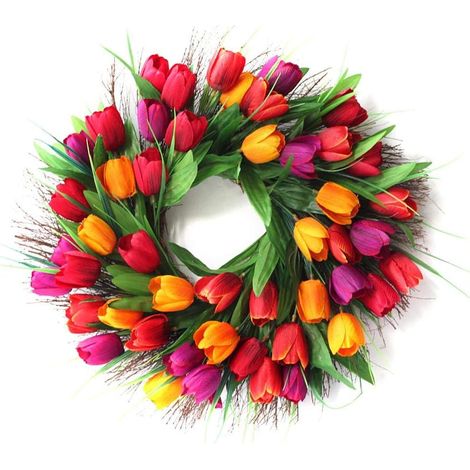 Couronne de porte artificielle décorative, couronne murale décorative, ornement artificiel, couronne de tulipes, décoration florale pour porte (1/5)