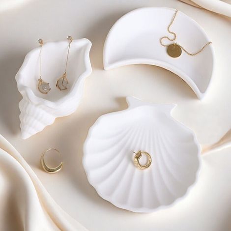 5-teiliges Schmuckschalen-Set aus Gipsglas, muschelförmige Schmucktabletts in Form einer Mondmuschel, hübsche Ringhalter, Schlüsselanhänger, Ohrring- und Halsketten-Organizer (1/4)