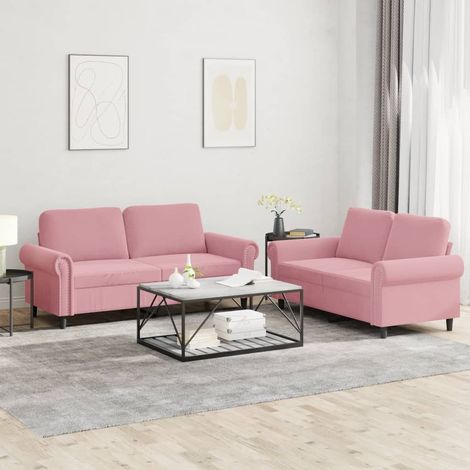 2-tlg. Sofagarnitur mit Kissen Rosa Samt