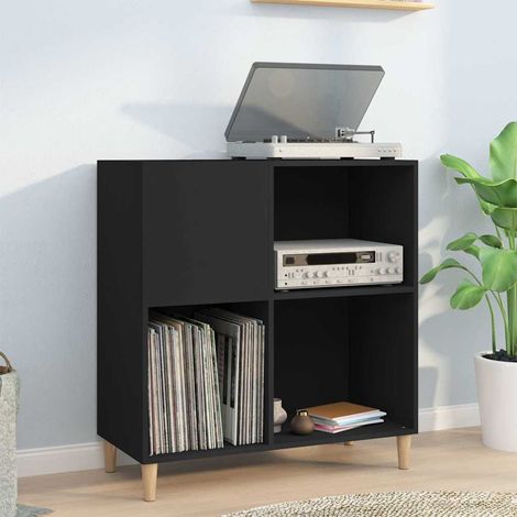 Armoire à disques vinyles avec rangement et dessus pour tourne-disque noir 84,5 x 38 x 89 cm - PANGIVO (1/5)