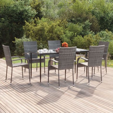 Salon de jardin 7 pcs - Mobilier de jardin - Ensemble Table à manger + 6 chaises Gris Résine tressée Chic-386048 (1/5)