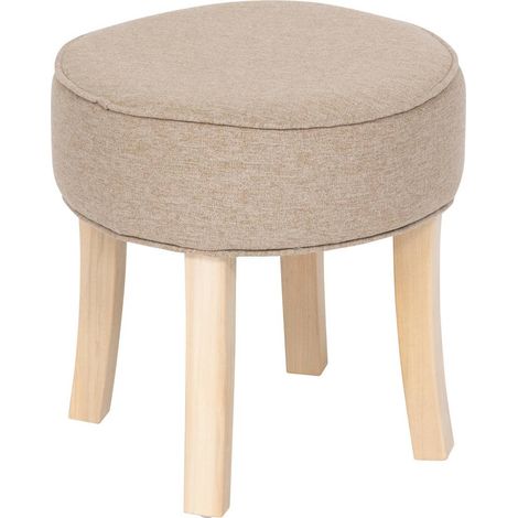 Atmosphera – Tabouret d'appoint en velours beige 35 cm – Assise moelleuse – Structure en peuplier – Charge maximale 110 kg – Tissu Oeko-Tex