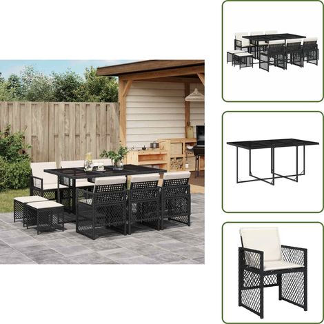 vidaXL Set de comedor jardín 11 pzas con cojines ratán sintético negro (1/5)