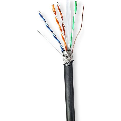 Bobina de cable cat6 solido sftp cobre 1000 m outdoor redondo pe negro caja carton