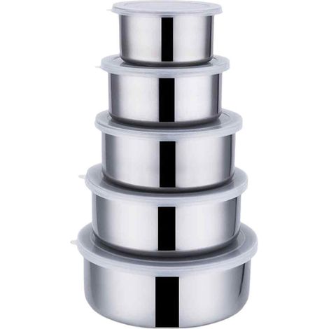 5-teiliges Set aus Edelstahl-Frischhaltebehältern, Frischhaltebehälter-Set für den Kühlschrank, 5-teiliges Frischhalteschalen-Set
