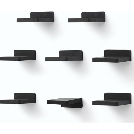Lot de 8 Petites Etagères Murales Flottantes Carrées en Bois pour Petits Objets, Décoration pour Chambre à Coucher, Salon, 10,2 x 10,2 x 4 cm (Noir Rustique)