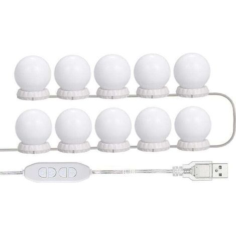 Kit D'Éclairage Miroir LED Pour Coiffeuse Avec 10 Ampoules Réglables 10 Luminosités 3 Modes USB Blanc (1/4)