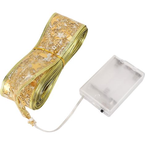 Guirlande LED Ruban Pour Sapin 10m 100 LED Piles 3xAA Lumière Fée avec Ruban Déco Noël Nouvel An Mariage Fête Doré (1/5)